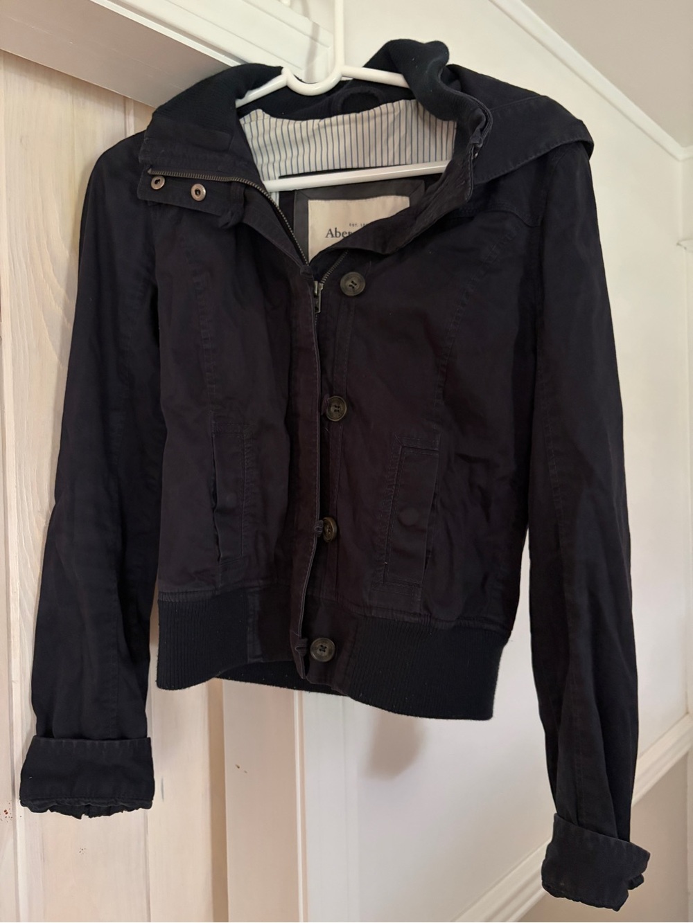 Abercrombie & Fitch Black Hooded Button-Front Utility Jacket
